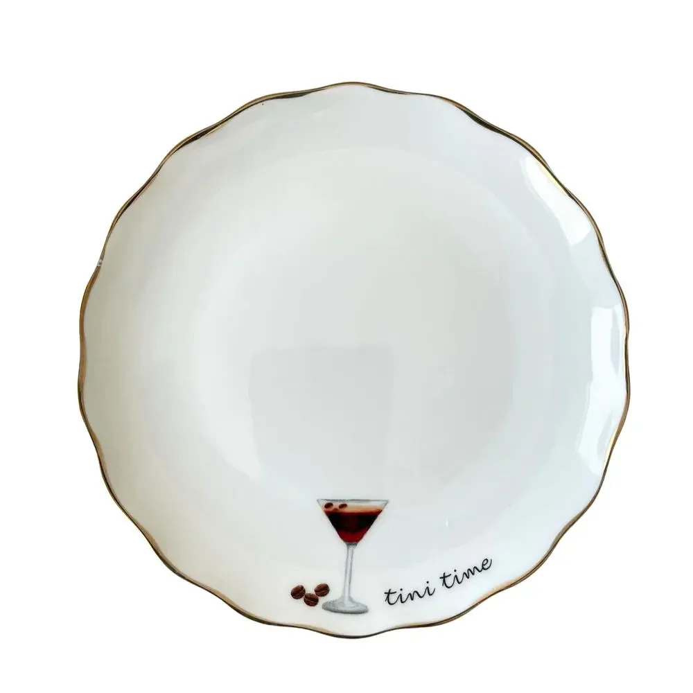 Godinger Martini Cocktail Appetizer Plates 6in Ceramic Set of 4 White NEW